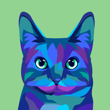 Colorful Moggie Cat On Pop Art Style. Vector Illustration