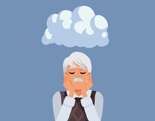 Wall Mural - Sad Old Man Feeling Depressed Vector Concept Illustration. Elderly person feeling alone suffering from depression after retirement
