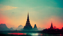 Stunning Tample In Thailand At Evening Sky View