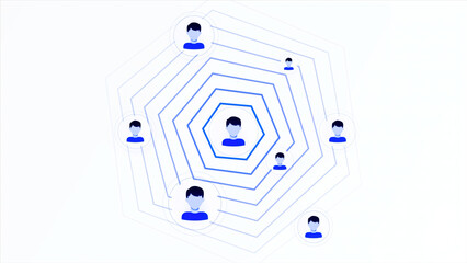 Aufkleber - White background. Motion.Purple and blue lines appearing in the Internet network in which people are looking for and their icons appear in abstraction.