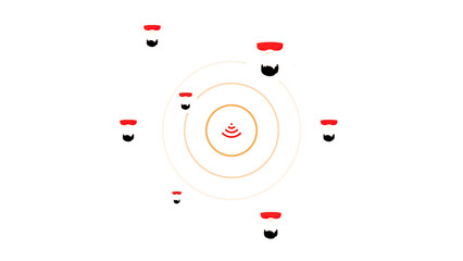 Aufkleber - Animation with internet icon and moving rings. Motion. Internet icon with signal propagation for users. Info animation with Internet distribution