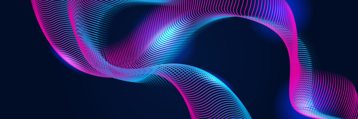 Abstract red blue and pink purple gradient wave particle background. Flow wave with line landscape. Digital data structure. Future mesh pattern point visualization. Technology vector illustration.