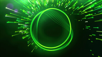 Poster - Green bright background . Motion . Bright neon - burning lines in animation shimmer with different colors and create patterns