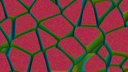 Poster - Psychedelic movements of forms on surface. Design. Surface with effect of dry cracks. Surface of moving polygons with psychedelic transformations
