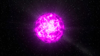 Poster - Black background. Motion.A white and pink magic ball in the middle of the background and next to which small stars fly in animation.