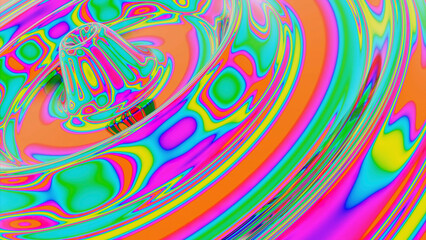 Poster - Psychedelic colors in liquid with wave drops. Design. Psychedelic 3d animation with colorful liquid and waves. Circular waves from droplets on surface of bright liquid