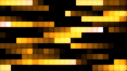 Poster - Gray and yellow background. Motion . Bright animation with pixels that move in different directions and shimmer with light shades.