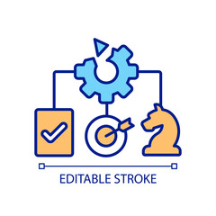 Sticker - Strategy problems RGB color icon. Unproductive system. Setting goals. Optimization process. Improvement. Isolated vector illustration. Simple filled line drawing. Editable stroke. Arial font used