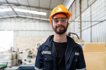 Aufkleber - Portrait of male engineer worker wear safety uniform, glasses and helmet working  in the industry factory