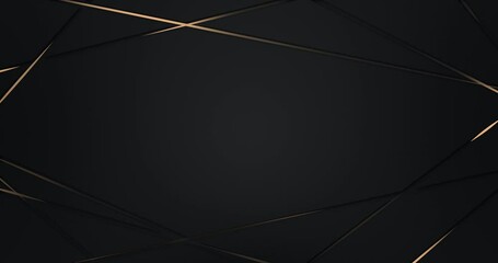 Wall Mural - Abstract luxury background with golden lines on black background. Gold polygonal random network shine glitter design. Premium minimal animated banner. Modern seamless looped animation. Dark royal BG