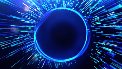 Poster - Abstract black hole surrounded by flying stars. Motion. Supermassive black hole in outer space and flying asteroids.