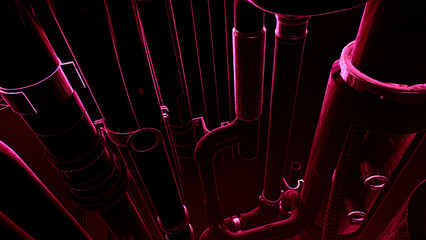 Poster - Pink background. Motion.Multicolored pipes in animations illuminated by a laser move in different directions.