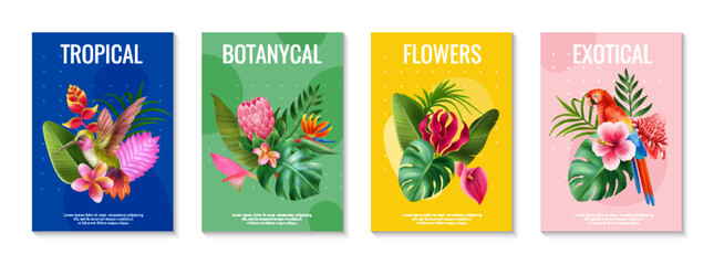 Poster - Realistic Exotic Flowers Poster Set