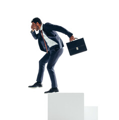 Wall Mural - Businessman jumping into the unknown on a transparent background