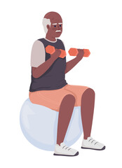 Poster - Senior man doing sports exercises semi flat color vector character. Editable figure. Full body person on white. Training simple cartoon style illustration for web graphic design and animation