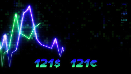 Aufkleber - Currency chart . Motion . The jumping dollar and euro exchange rate is shown by bright neon lines on the graph in abstraction.