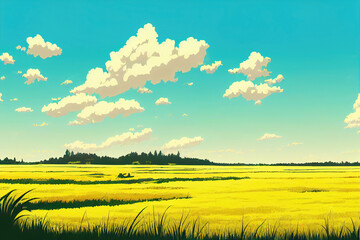 Sticker - Picture of a summer field and trees as wallpaper background illustration