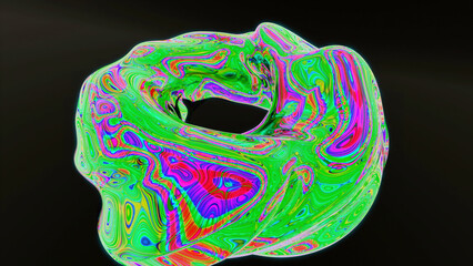 Poster - Abstract spinning transforming and changing torus figure isolated on a black background. Design. Rotating neon colorful figure.