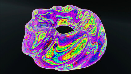 Poster - Abstract spinning transforming and changing torus figure isolated on a black background. Design. Rotating neon colorful figure.