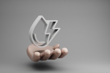 Aufkleber - Beautiful abstract illustrations Golden Hand Holding clean energy water symbol icon on a gray background. 3d rendering illustration. Background pattern for design. Save Ecological..