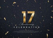 17th anniversary celebration, vector 3d design with luxury and shiny gold.
