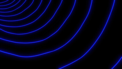 Poster - Abstract fluctuating neon blue bending stripes on a black background. Design. Rippling blue neon arcuate shaped lines.