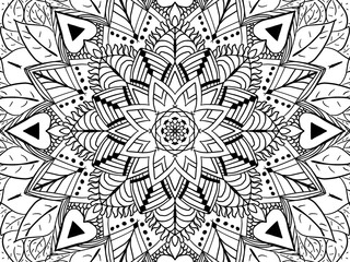 Black and white flower mandala that can be used as a coloring book.