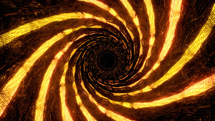 Poster - Fly through mirror tunnel with technological pattern. Design. 3D corridor with glowing lights.