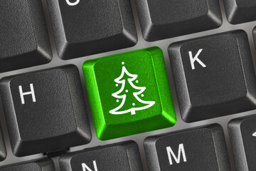 Wall Mural - Computer keyboard with Christmas tree key