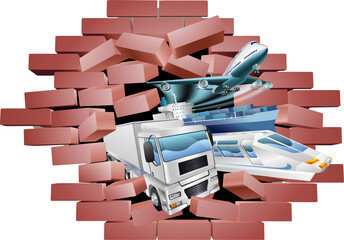 Wall Mural - Logistics Transport Vehicles Breaking Wall Concept