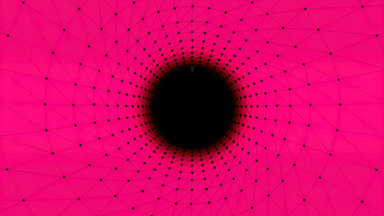 Poster - Abstract animated plexus tunnel background. Motion. Connected lines and dots creating round shaped tunnel with the light source in the end.