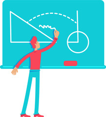 Poster - Man solving hard math problems semi flat color vector character. Mathematics. Standing figure. Full body person on white. Simple cartoon style illustration for web graphic design and animation