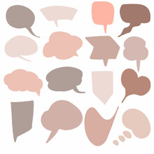 Set Of Blank Abstract Nude, Brown,  Earth Tone Hand Drawn Doodle Speech Bubbles. Vector Illustration Icon Design