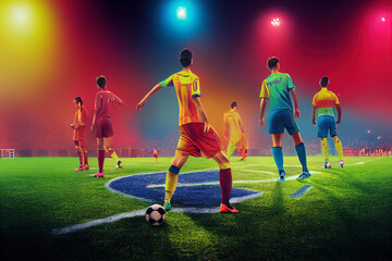 Wall Mural - football action scene with competing soccer players