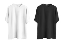 Black And White Oversize T-shirt Mockup Isolated On White Background. Unisex Modern Casual T-shirt.3d Rendering.