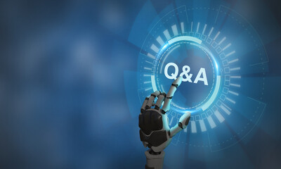 q and a - an abbreviation on smart background. chatbot technology concept. artificial intelligence (