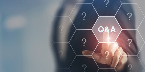 Q and A - an abbreviation on smart background. Chatbot technology concept. Artificial intelligence (AI) applications and innovation. Frequently asked questions in websites, social networks, business.