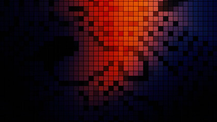 Poster - Colorful distortion and flickering in pixels. Motion. Pixel background flickers with colorful distortions and disappears. Background with distortions becomes normal