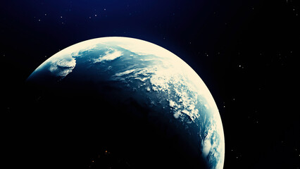 Poster - Rotating earth with change of day. Motion. 3D model of natural planet Earth with accelerated rotation. Rotating Earth with change of day in outer space
