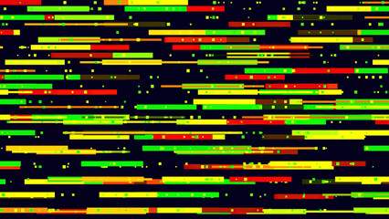 Poster - Abstract colorful stripes move horizontally. Motion. Colorful stripes move like schematic trains. Animation with moving horizontal stripes with dots. Information traffic
