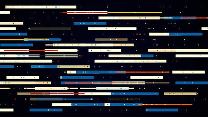 Poster - Abstract colorful stripes move horizontally. Motion. Colorful stripes move like schematic trains. Animation with moving horizontal stripes with dots. Information traffic