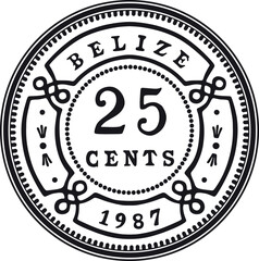 Wall Mural - belize coin 25 cents vector design handmade