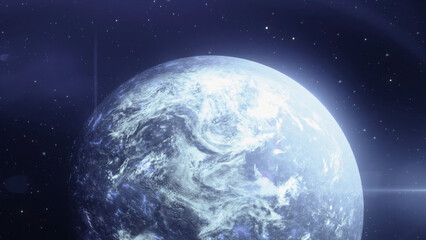 Poster - 3D model of rotating planet. Motion. Naturalistic animation of rapidly rotating planet in space. Rotating planet on background of space with stars. Astronomy and Astrology