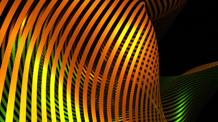 Poster - 3D background with wavy curves of stripes. Design. Beautiful 3d curves of stripes in wavy flow of fabric. Fabric flow of bends from strips