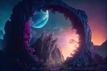 Wall Mural - fantasy magical portal opening to another world as concept art for book illustration