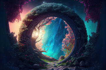 Wall Mural - fantasy magical portal opening to another world as concept art for book illustration