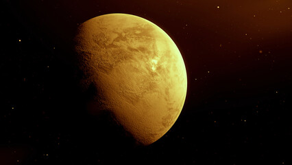 Poster - Unexplored 3d planet in space. Motion. Planet rotates in space. Unknown dangerous or empty planet in outer space. Disaster on dangerous red planet