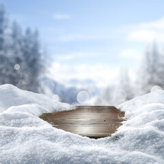 Poster - Desk of free space cover of snow and ladnscape of mountains. 