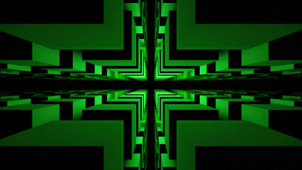 Poster - Gap in space of squares. Design. Sacral cleft in labyrinth. 3D space of squares with dark slit. Dark narrow chasm in square tunnel