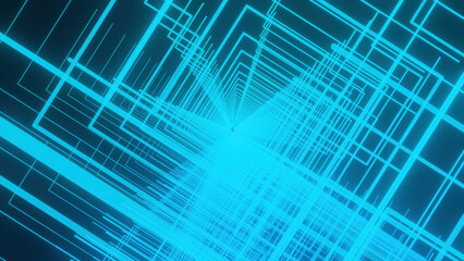 Poster - Blue and pink background. Design. A bright abstraction of white light pieces creating a tunnel that rotates and moves deeper.